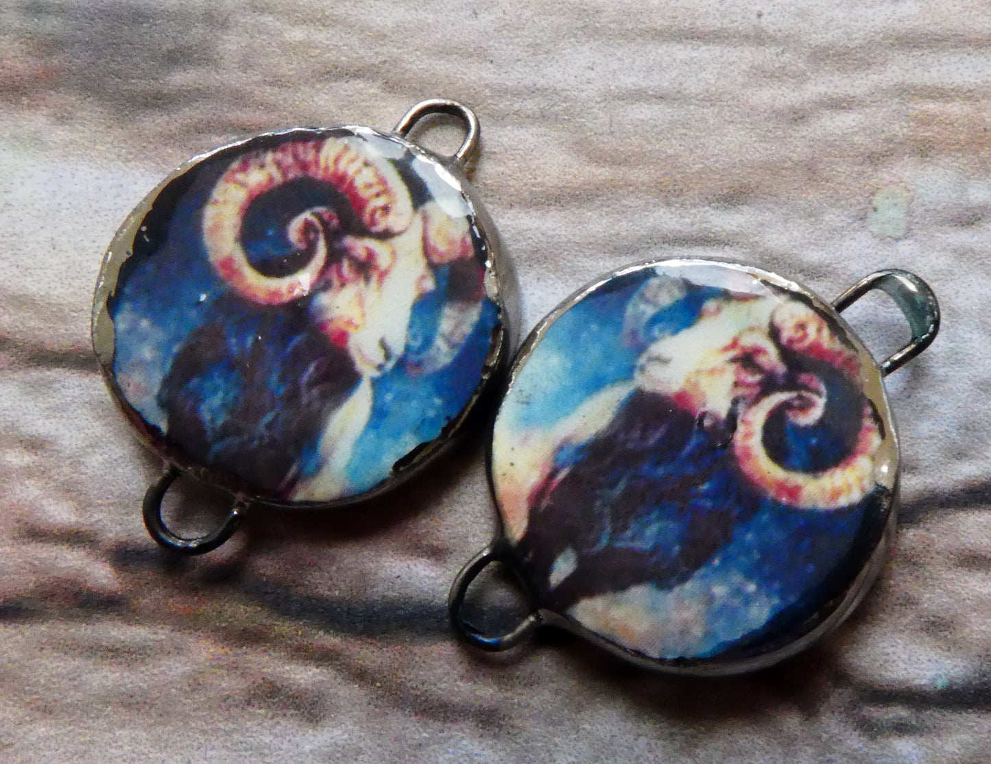 Ceramic Little Disc Zodiac Symbol Decal Earring Connectors-Aries