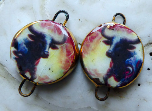 Ceramic Little Disc Zodiac Symbol Decal Earring Connectors-Taurus #1