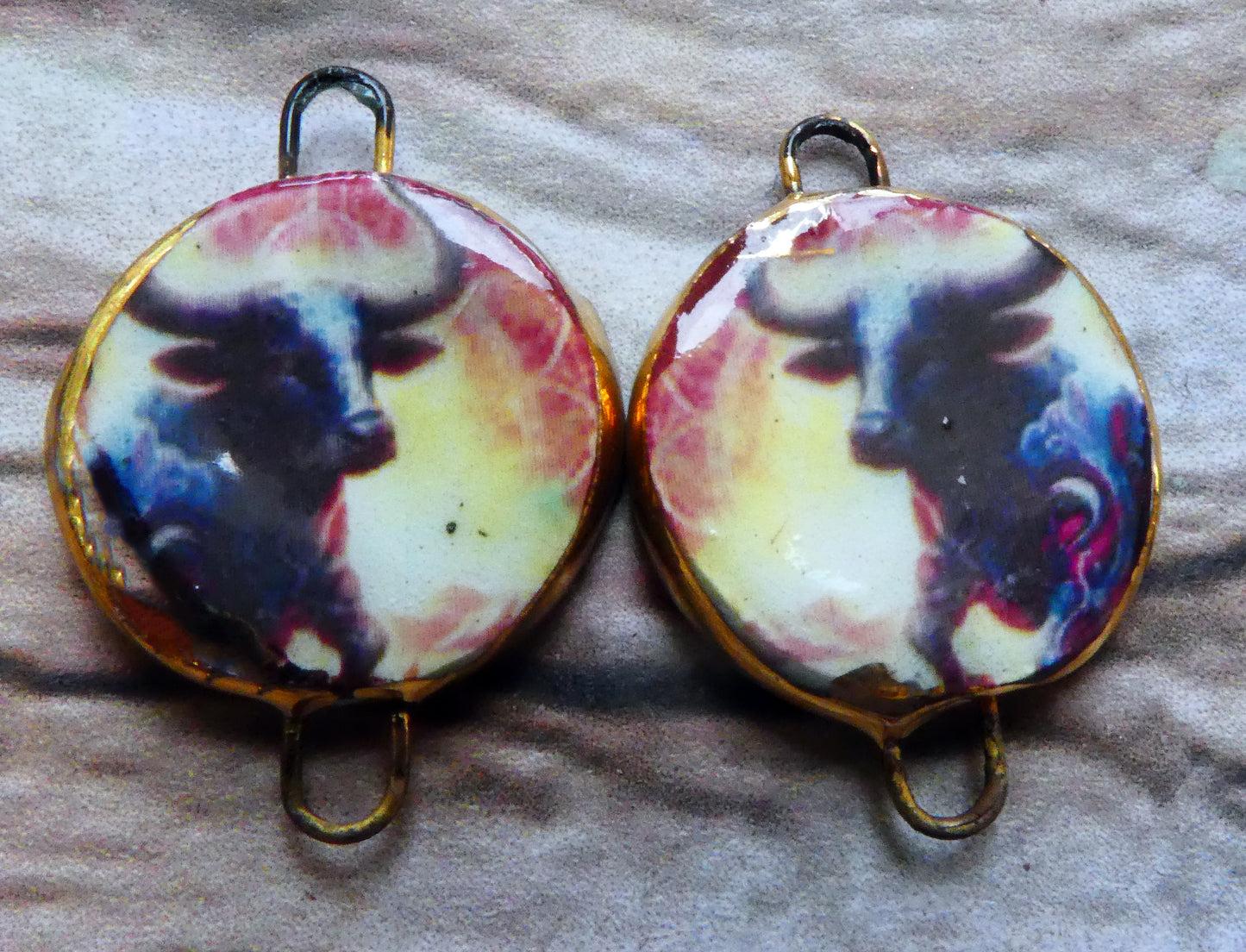 Ceramic Little Disc Zodiac Symbol Decal Earring Connectors-Taurus #1