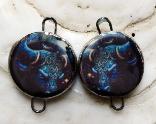 Ceramic Little Disc Zodiac Symbol Decal Earring Connectors-Taurus #2