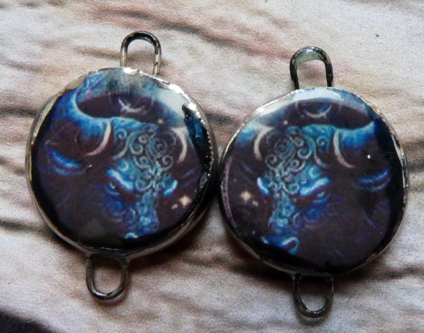 Ceramic Little Disc Zodiac Symbol Decal Earring Connectors-Taurus #2