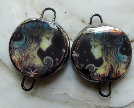 Ceramic Little Disc Zodiac Symbol Decal Earring Connectors-Virgo #1