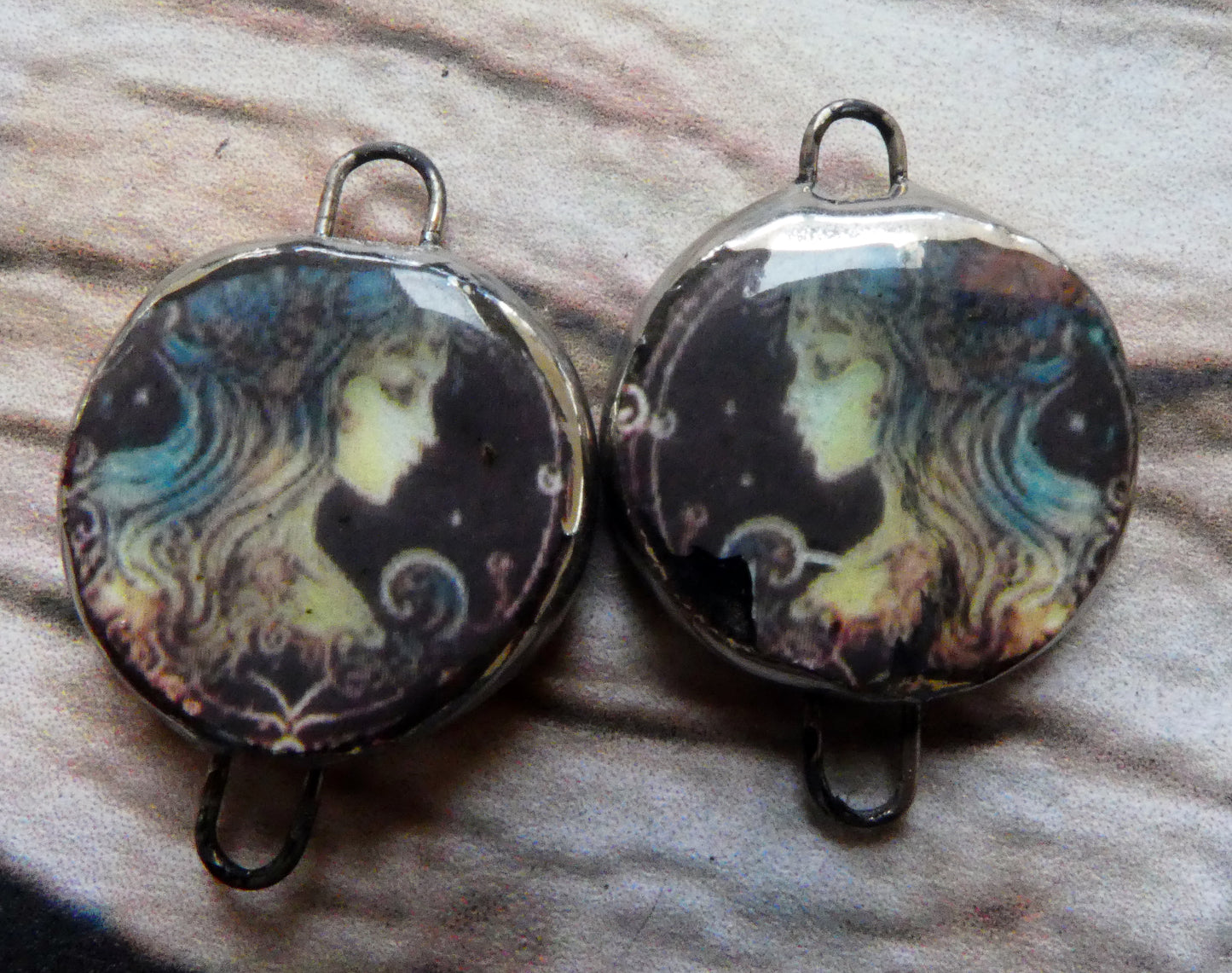 Ceramic Little Disc Zodiac Symbol Decal Earring Connectors-Virgo #1