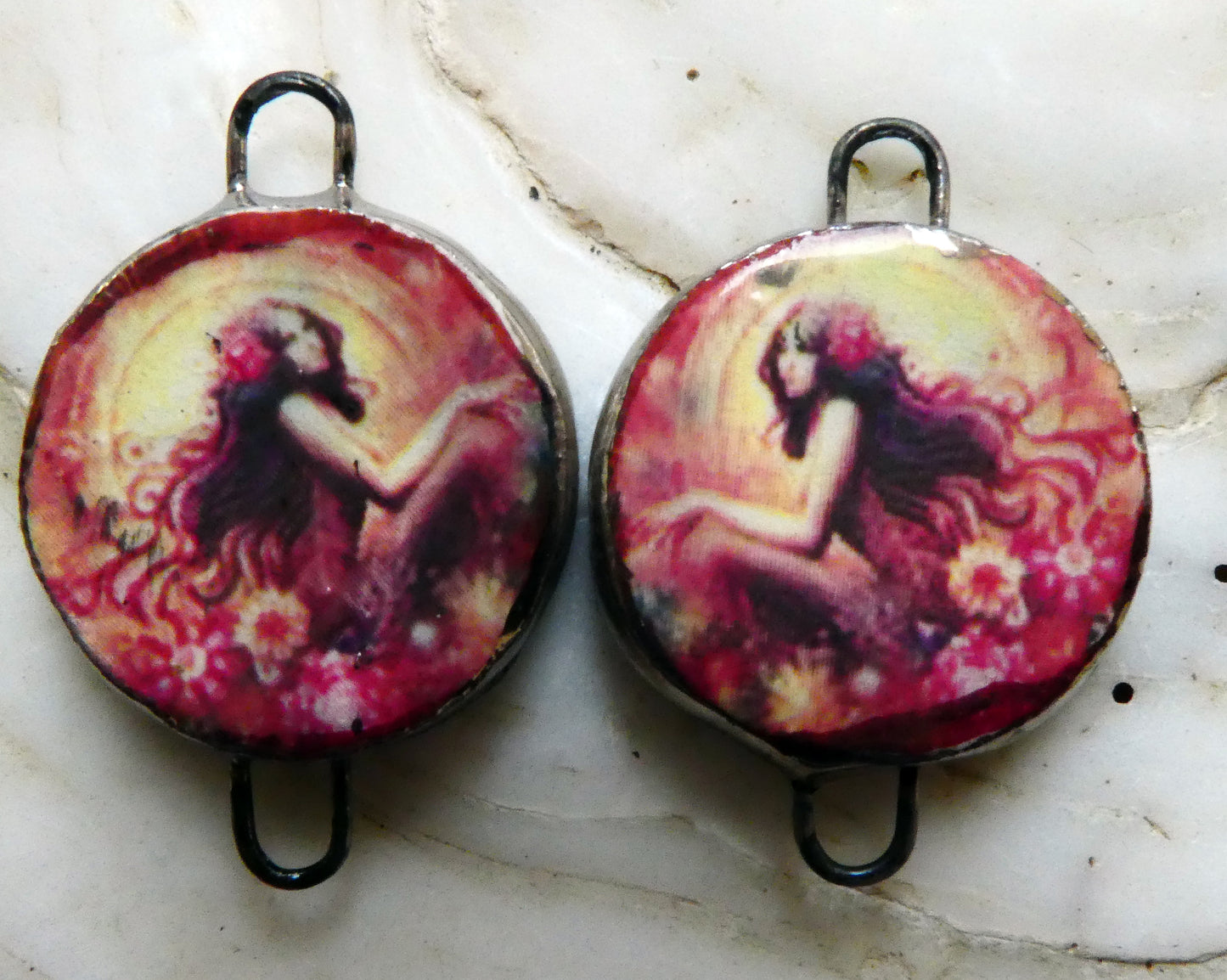 Ceramic Little Disc Zodiac Symbol Decal Earring Connectors-Virgo #2