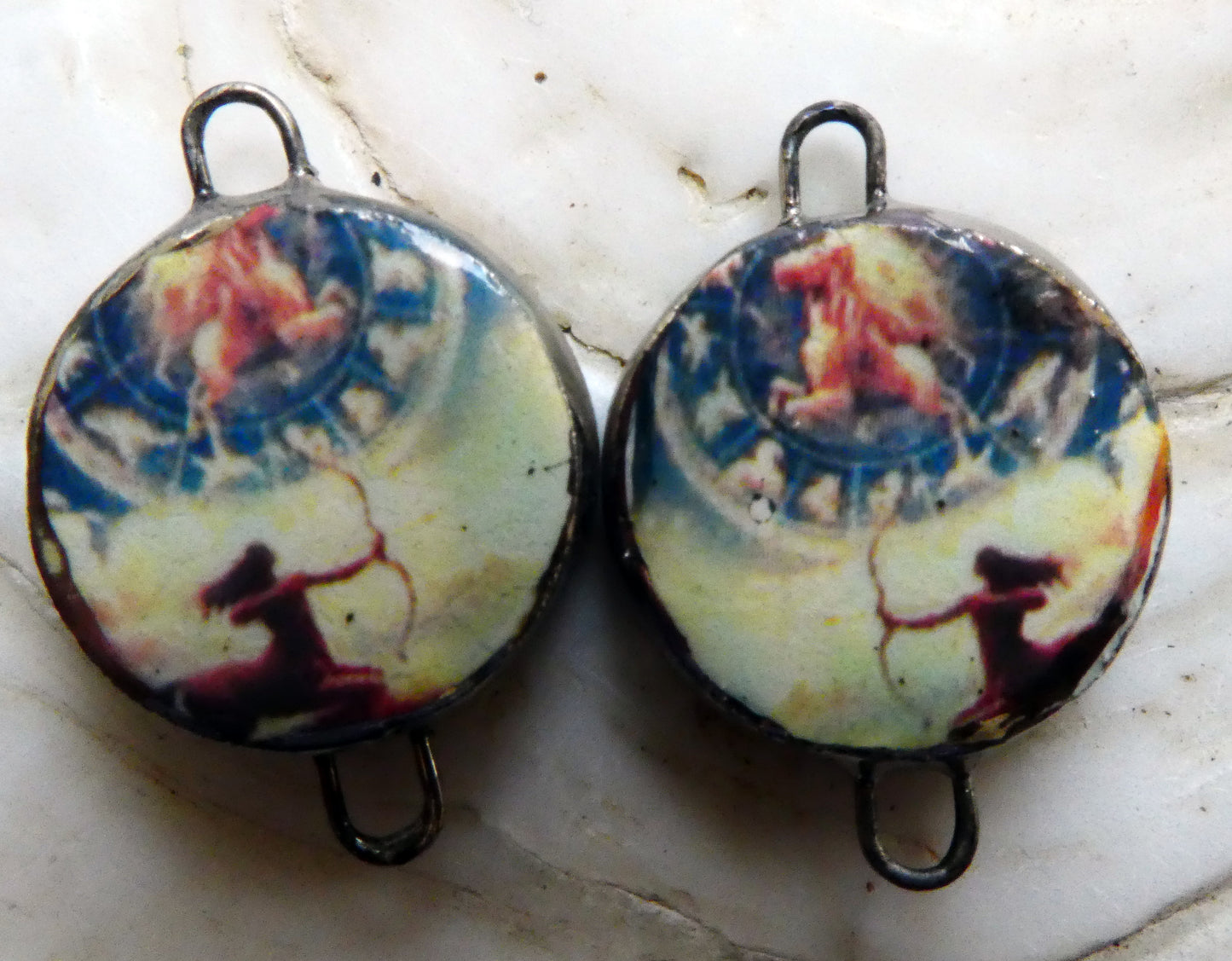 Ceramic Little Disc Zodiac Symbol Decal Earring Connectors-Sagittarius #2
