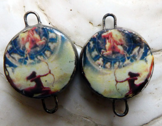 Ceramic Little Disc Zodiac Symbol Decal Earring Connectors-Sagittarius #2