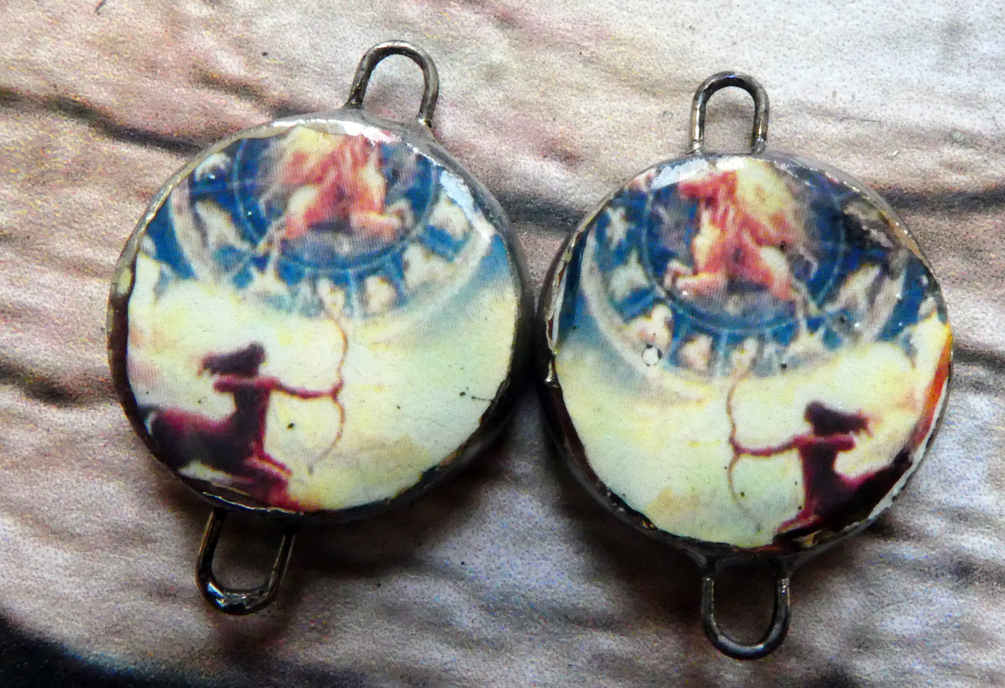 Ceramic Little Disc Zodiac Symbol Decal Earring Connectors-Sagittarius #2