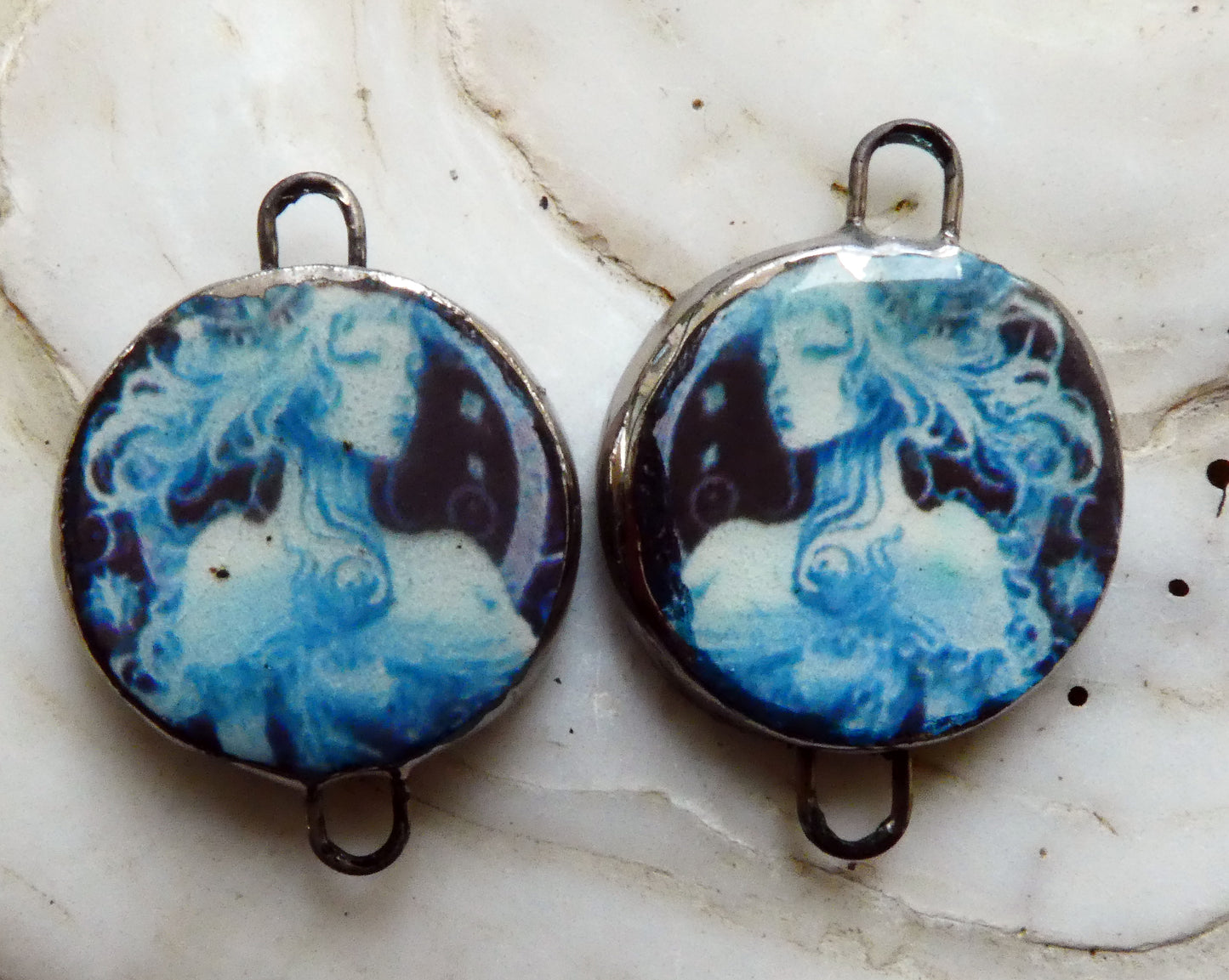 Ceramic Little Disc Zodiac Symbol Decal Earring Connectors-Aquarius