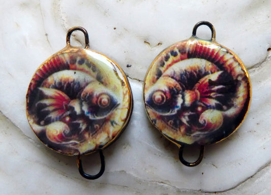 Ceramic Little Disc Zodiac Symbol Decal Earring Connectors-Pisces #1