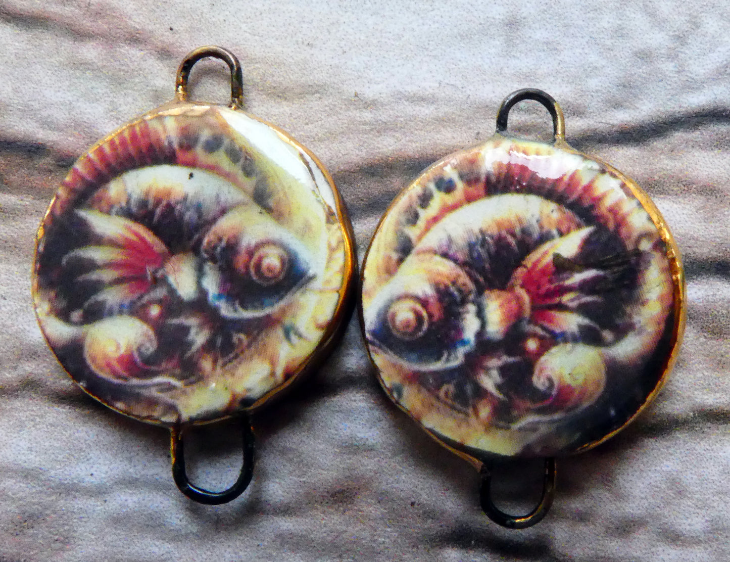 Ceramic Little Disc Zodiac Symbol Decal Earring Connectors-Pisces #1