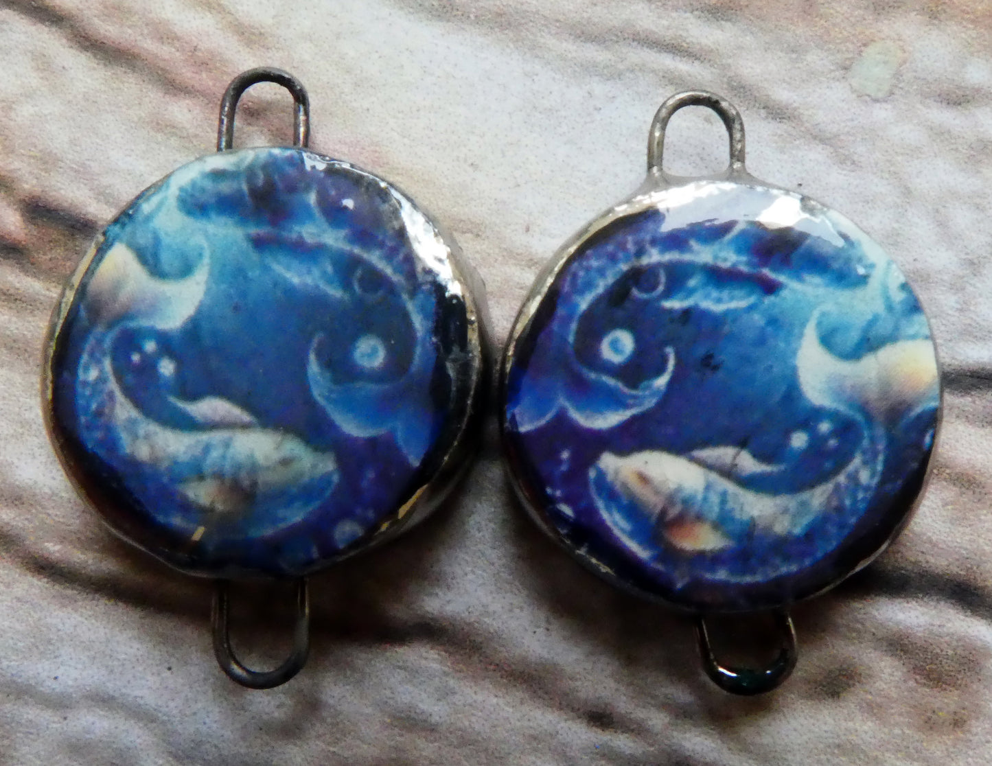 Ceramic Little Disc Zodiac Symbol Decal Earring Connectors-Pisces #2