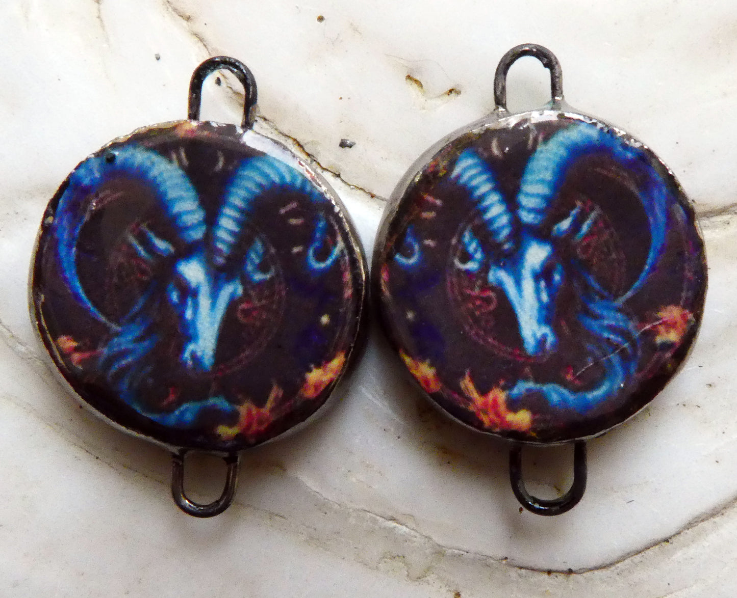 Ceramic Little Disc Zodiac Symbol Decal Earring Connectors-Capricorn #1