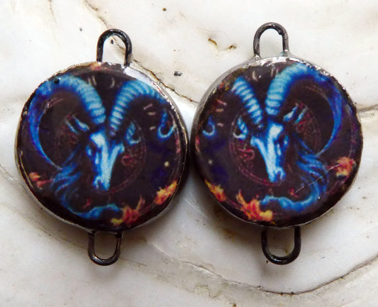 Ceramic Little Disc Zodiac Symbol Decal Earring Connectors-Capricorn #1