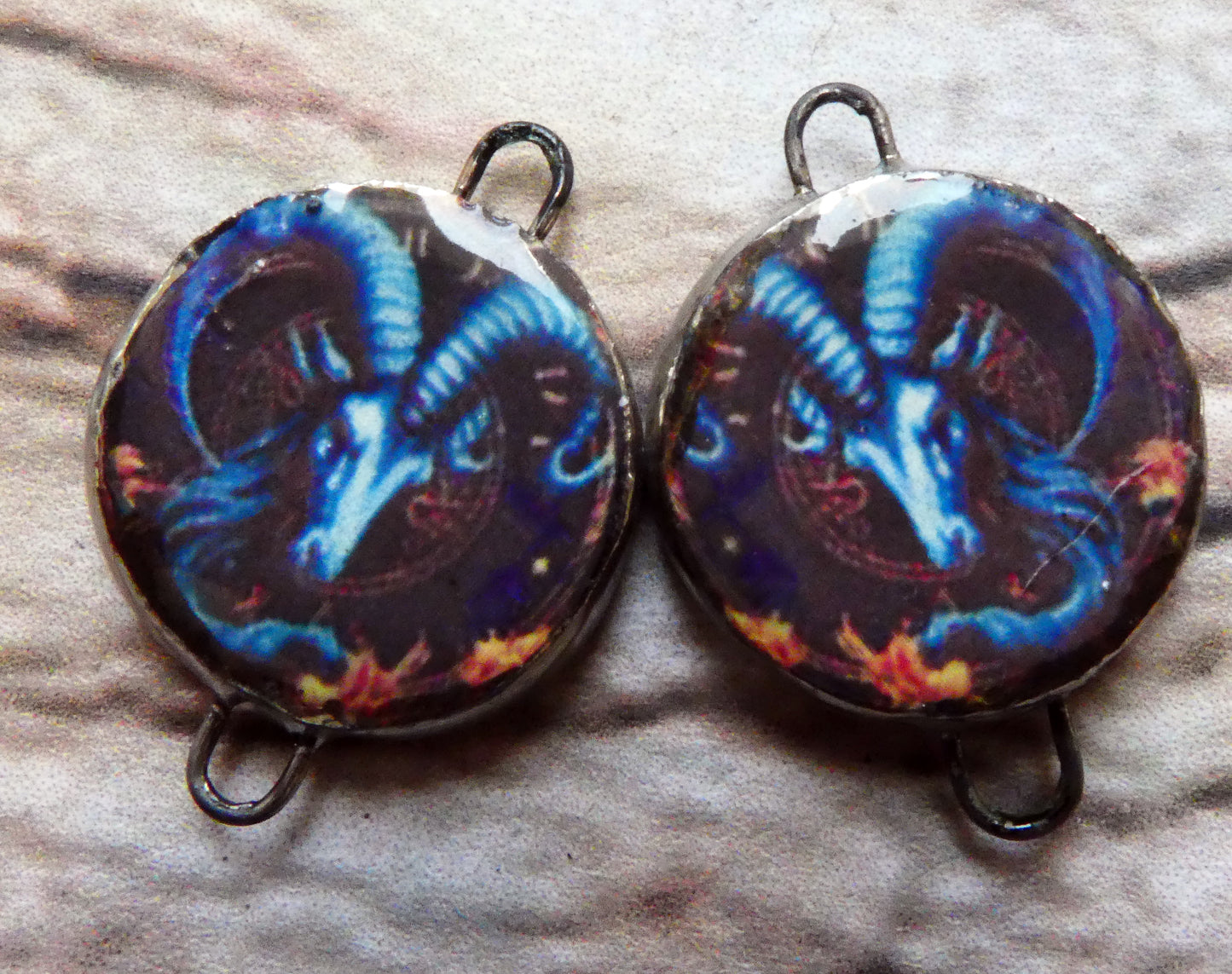 Ceramic Little Disc Zodiac Symbol Decal Earring Connectors-Capricorn #1