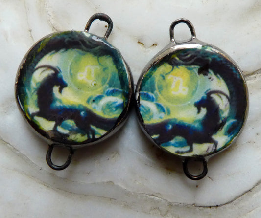 Ceramic Little Disc Zodiac Symbol Decal Earring Connectors-Capricorn #2