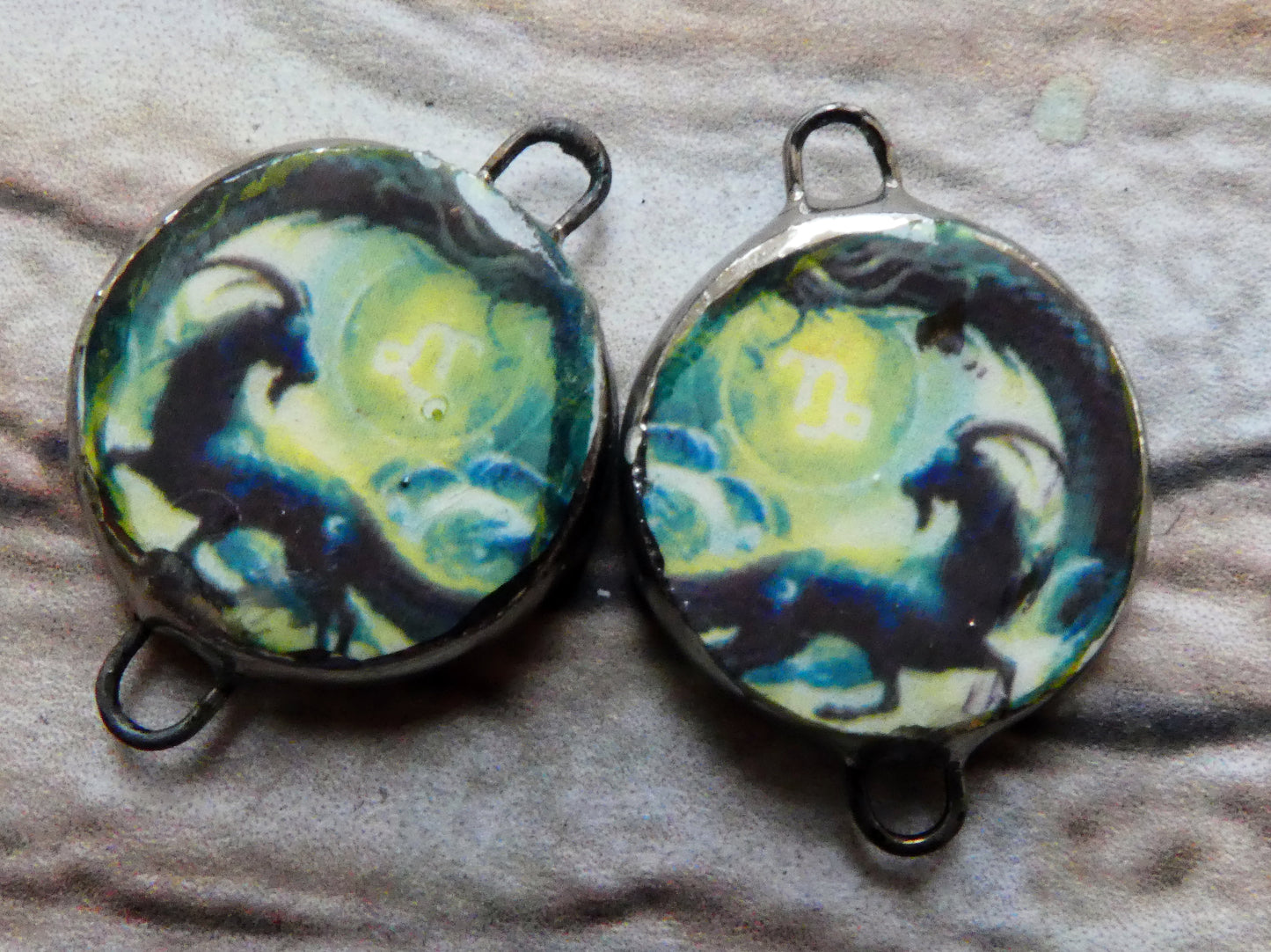 Ceramic Little Disc Zodiac Symbol Decal Earring Connectors-Capricorn #2