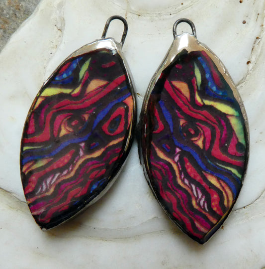 Ceramic Painted Abalone Drop Decal Earring Charms #2