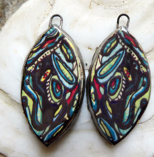Ceramic Painted Abalone Drop Decal Earring Charms #3