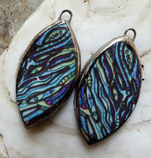 Ceramic Painted Abalone Drop Decal Earring Charms #4