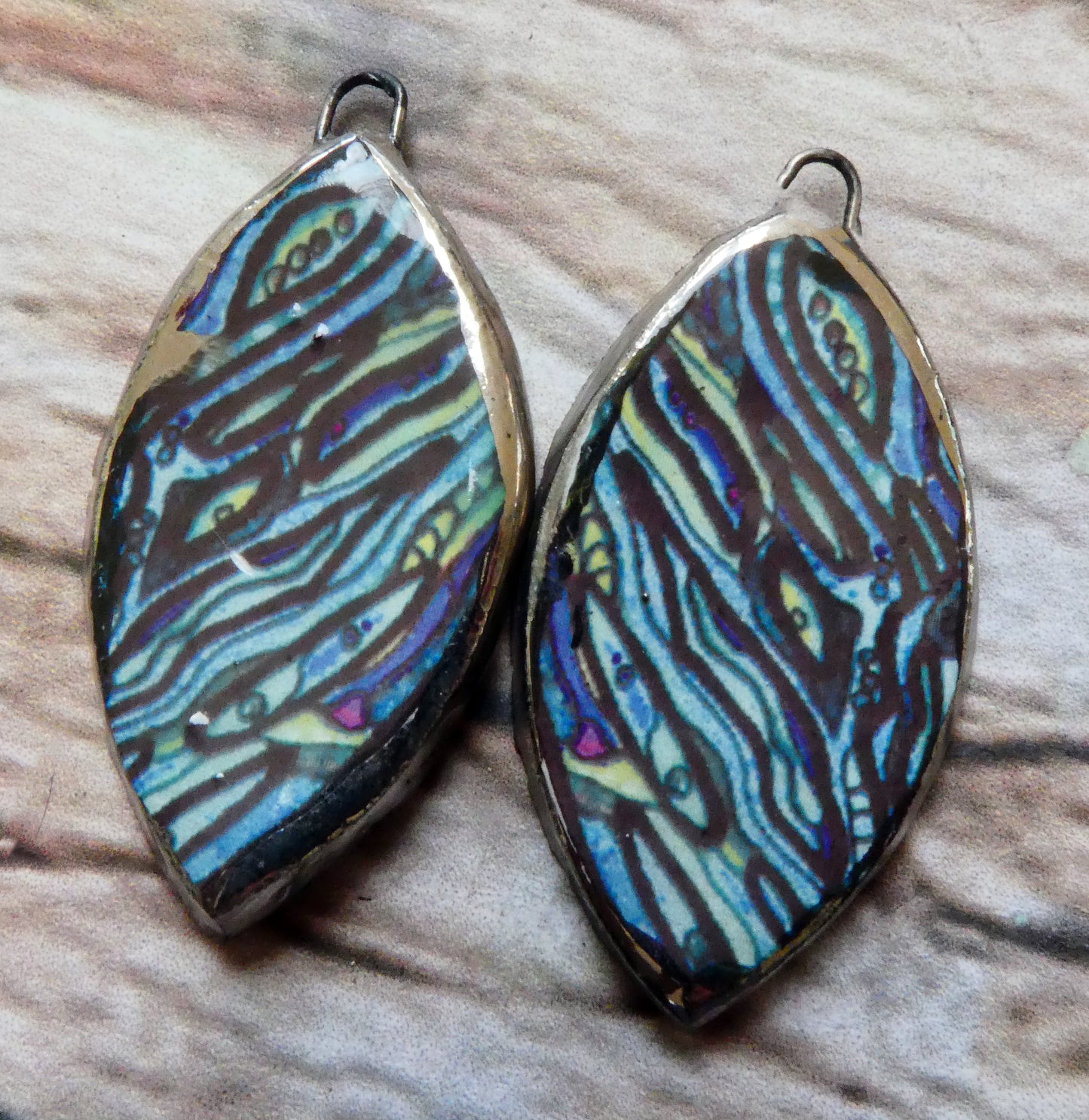 Ceramic Painted Abalone Drop Decal Earring Charms #4