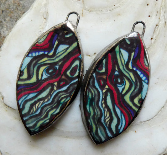 Ceramic Painted Abalone Drop Decal Earring Charms #5