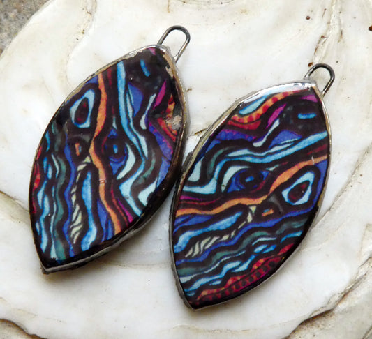 Ceramic Painted Abalone Drop Decal Earring Charms #6