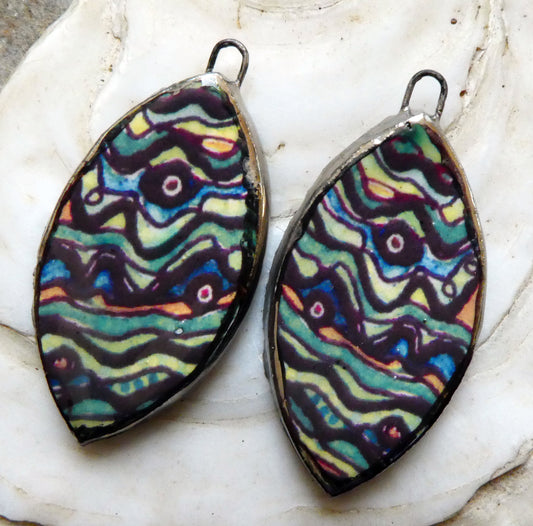 Ceramic Painted Abalone Drop Decal Earring Charms #7