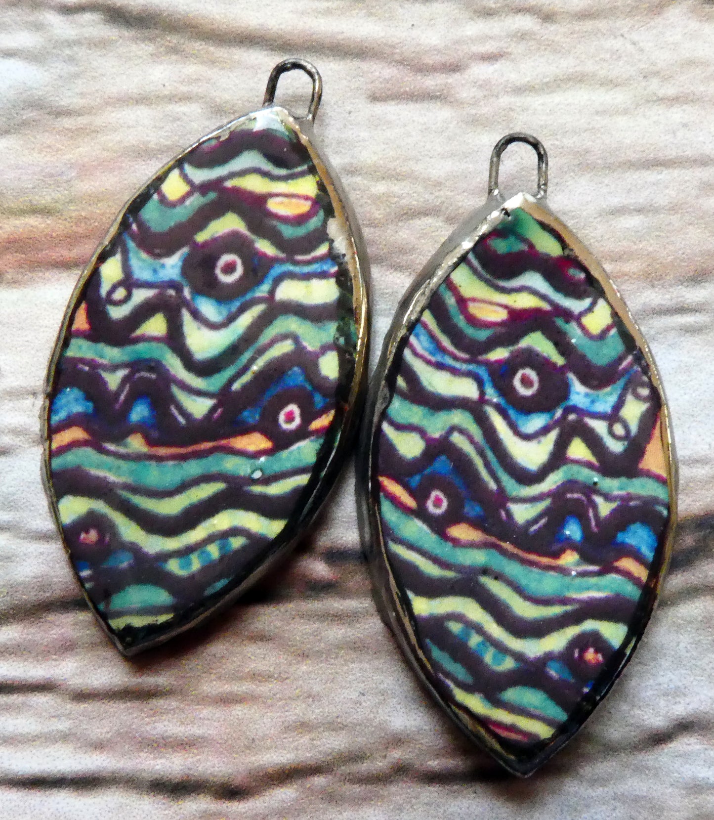 Ceramic Painted Abalone Drop Decal Earring Charms #7