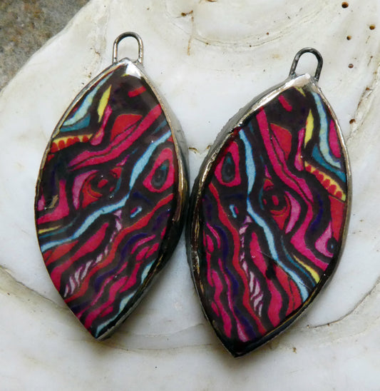 Ceramic Painted Abalone Drop Decal Earring Charms #9
