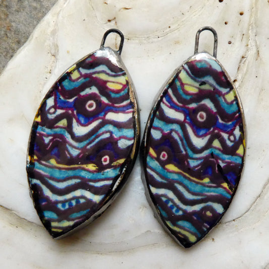 Ceramic Painted Abalone Drop Decal Earring Charms #10