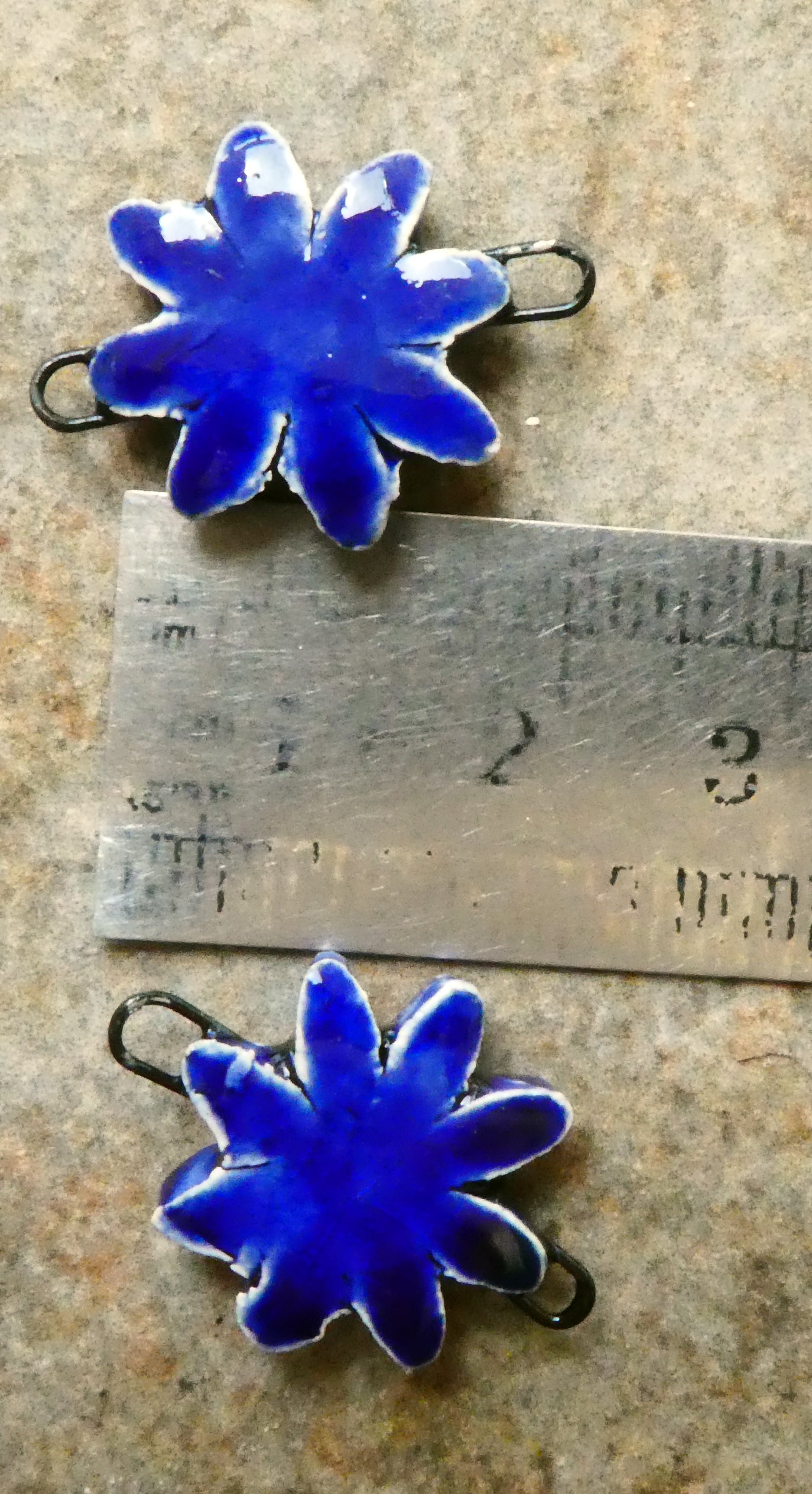 Ceramic Little Flower Earring Connectors -Mirror Blue