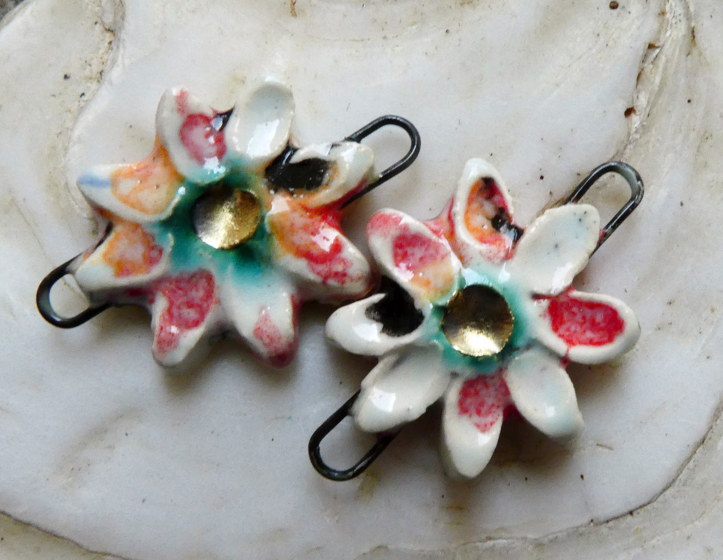 Ceramic Little Flower Earring Connectors -Poppy Fields