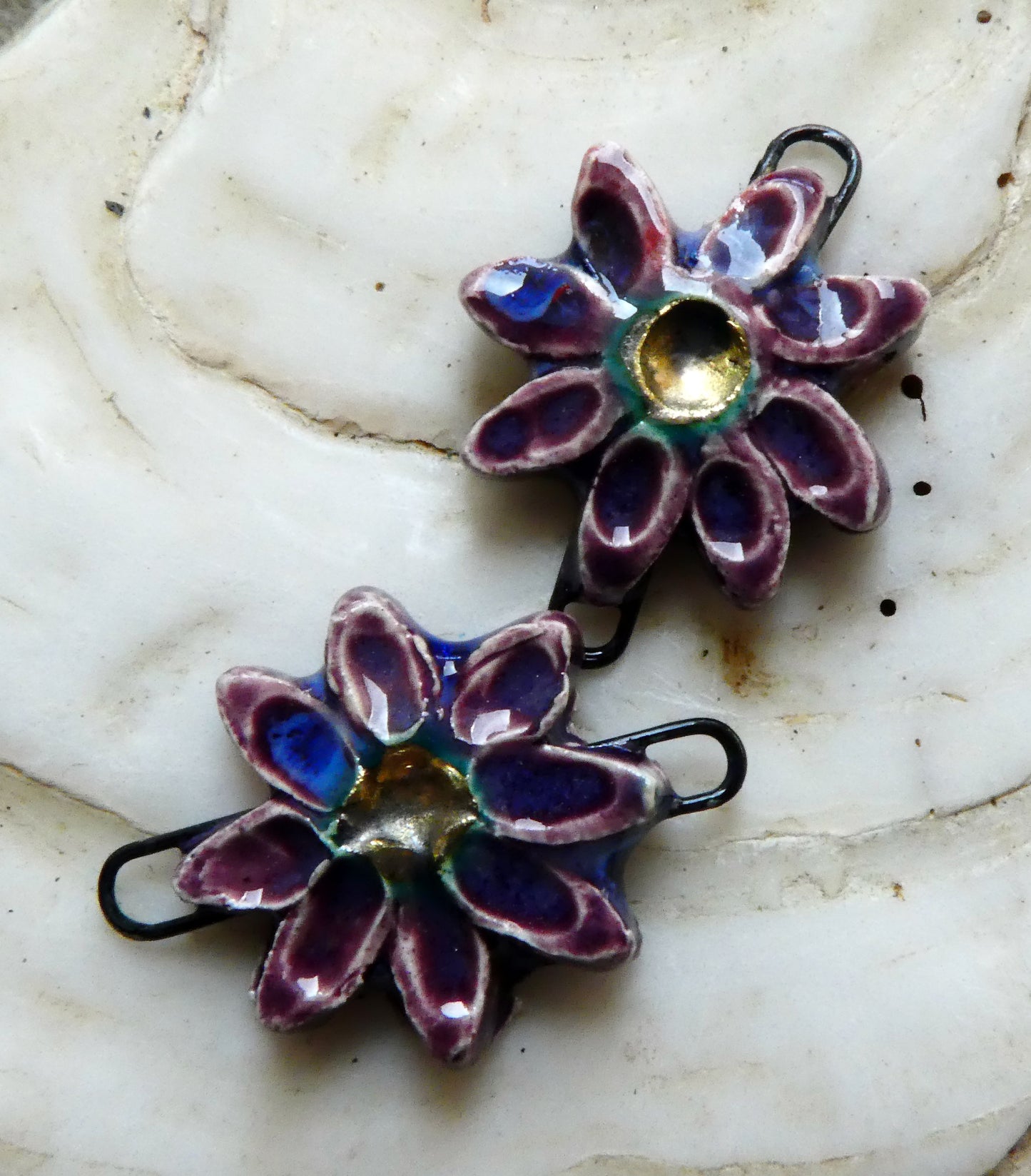 Ceramic Little Flower Earring Connectors -Royal Fantasy