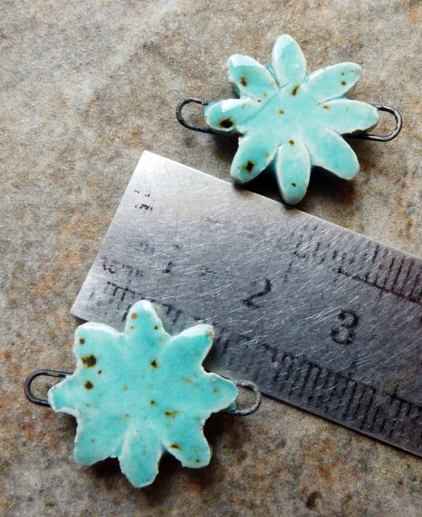 Ceramic Little Flower Earring Connectors -Blue Guppy