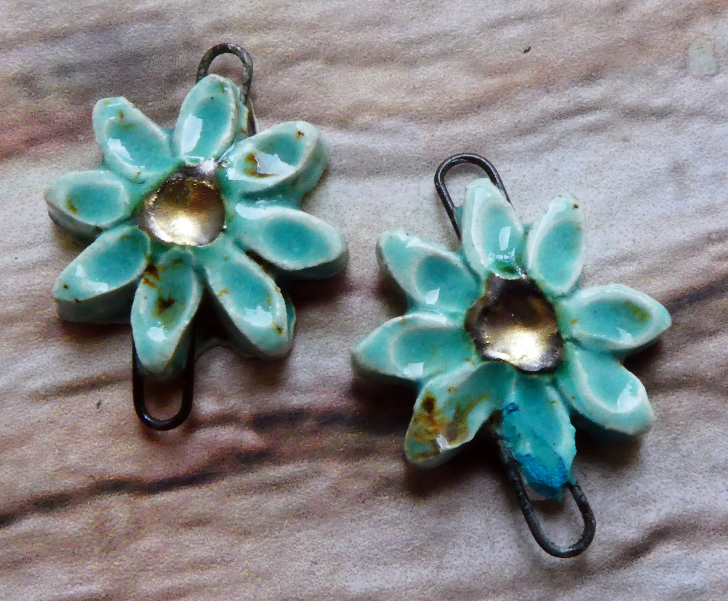 Ceramic Little Flower Earring Connectors -Blue Guppy