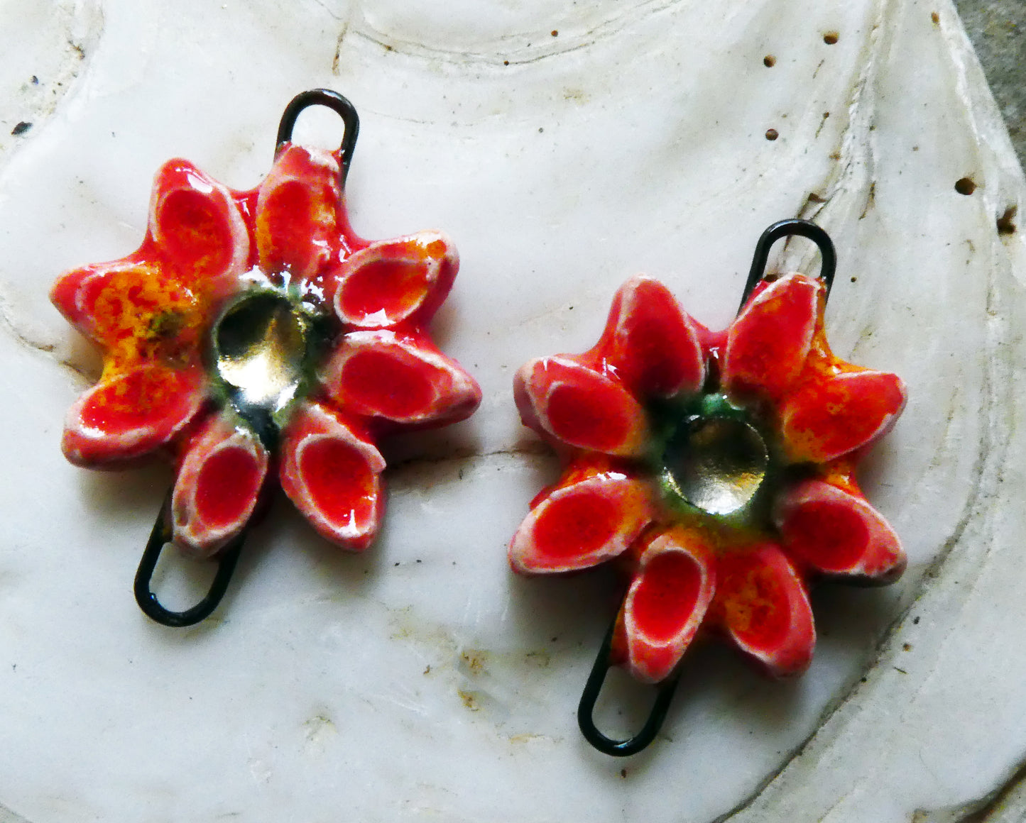 Ceramic Little Flower Earring Connectors -Fruit Punch