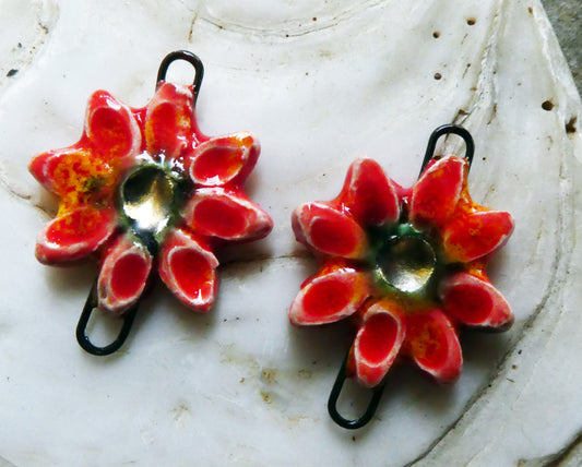 Ceramic Little Flower Earring Connectors -Fruit Punch