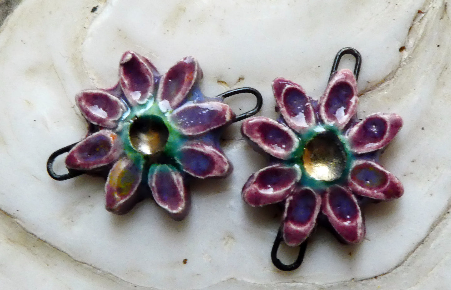 Ceramic Little Flower Earring Connectors -Floral Fantasy