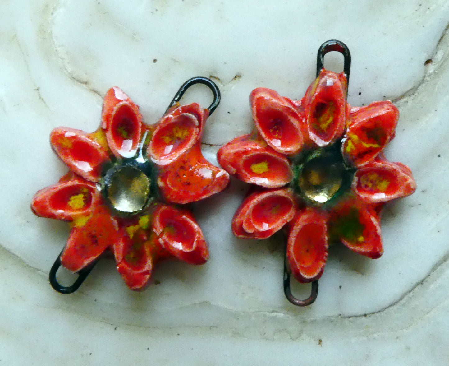 Ceramic Little Flower Earring Connectors -Firecracker