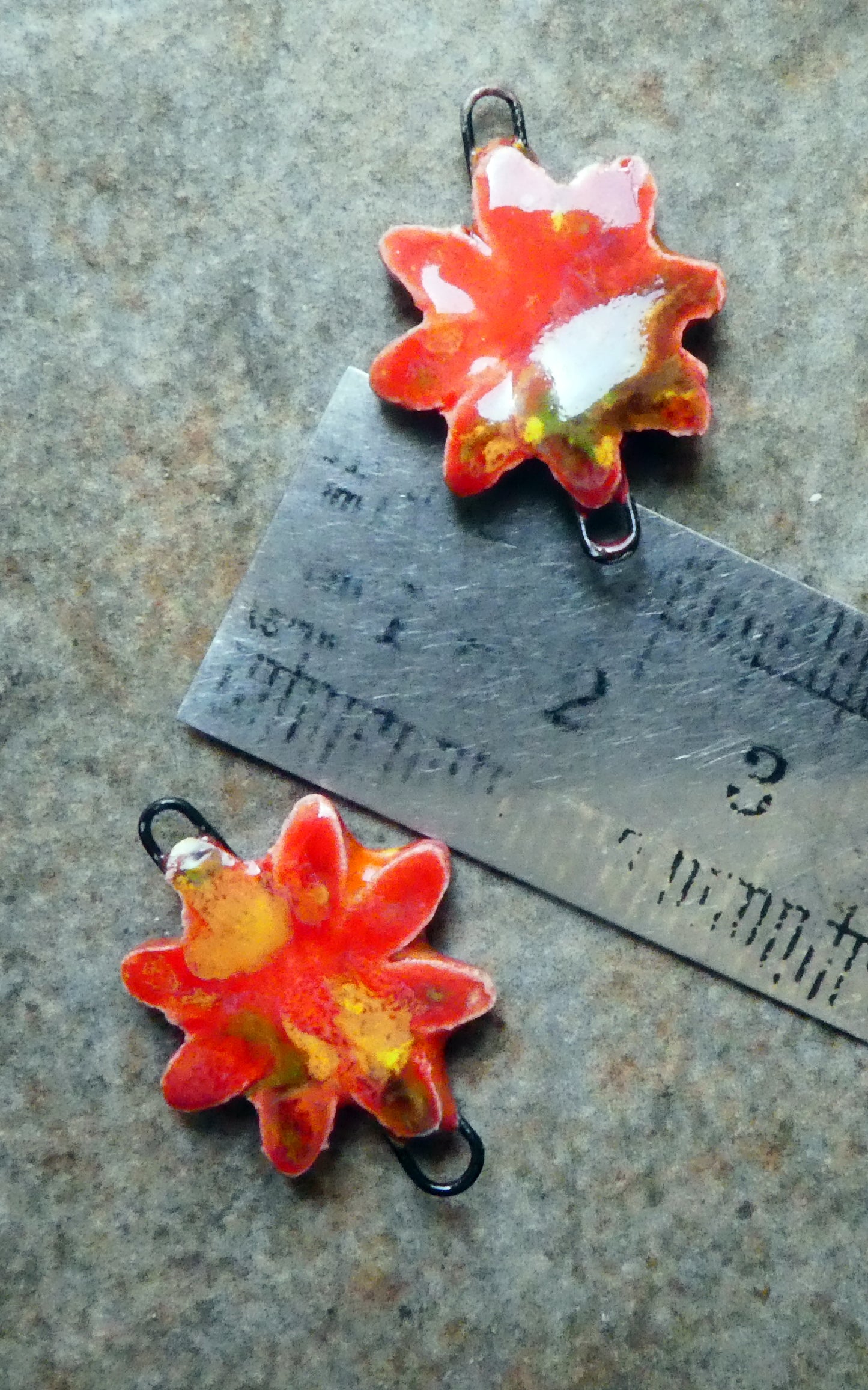 Ceramic Little Flower Earring Connectors -Firecracker