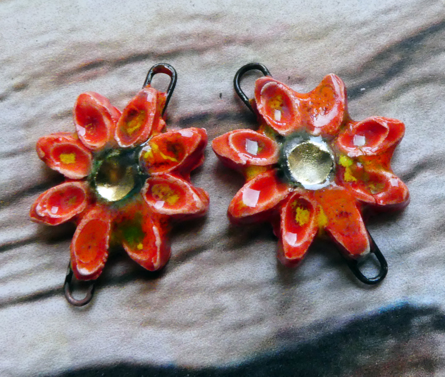 Ceramic Little Flower Earring Connectors -Firecracker