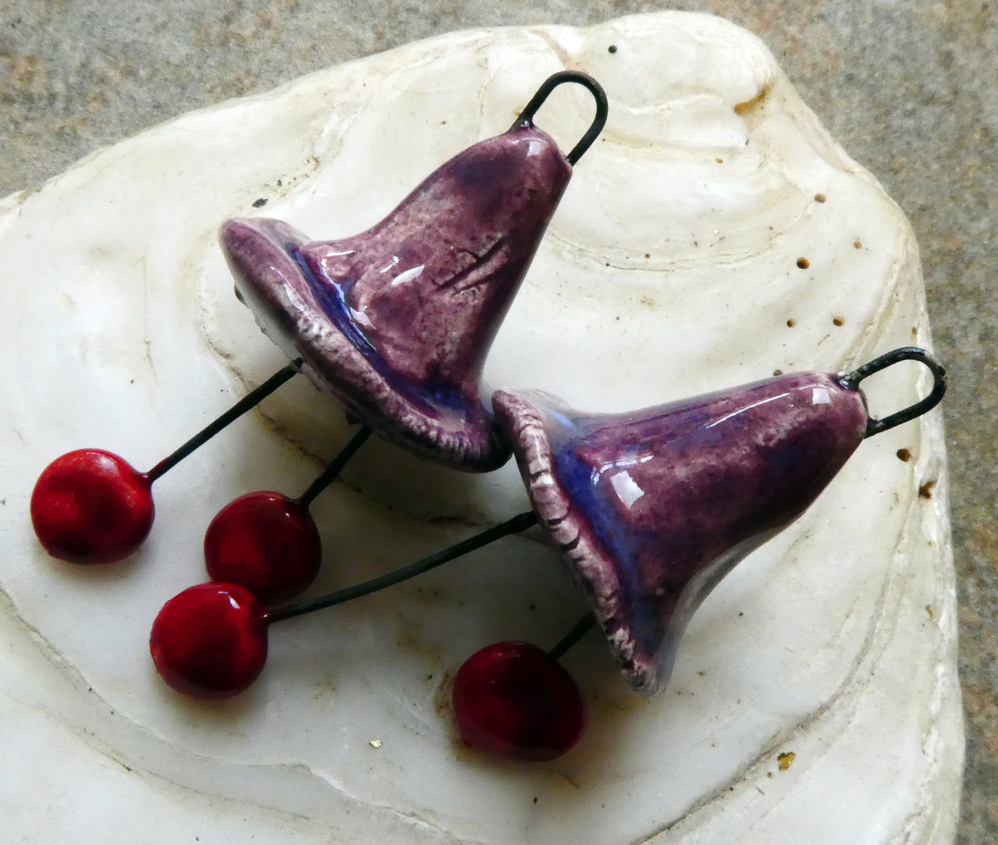 Ceramic Trumpet Flower Earring Charms - Plum Jelly