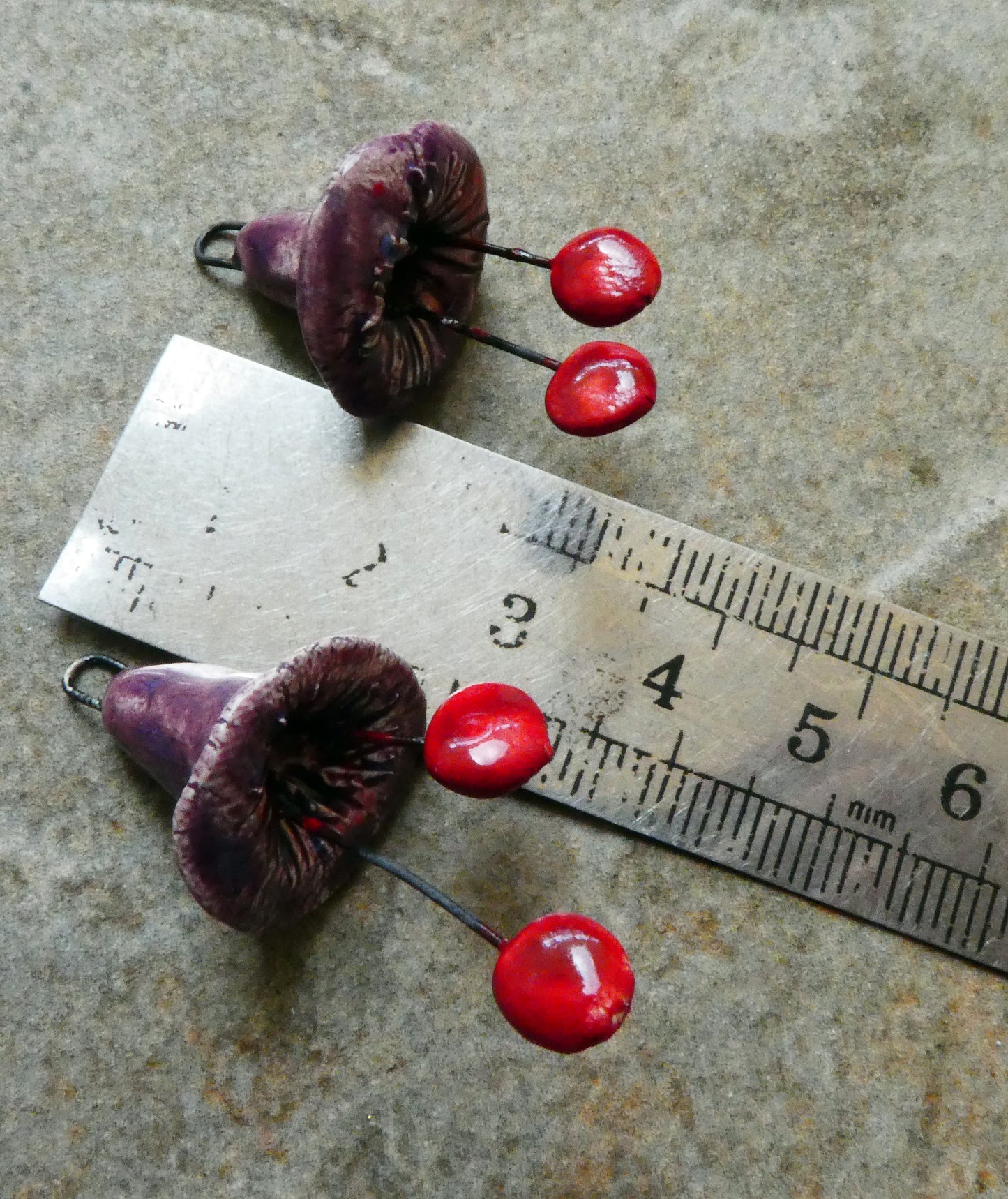 Ceramic Trumpet Flower Earring Charms - Plum Jelly