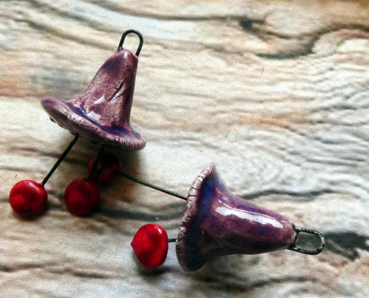 Ceramic Trumpet Flower Earring Charms - Plum Jelly
