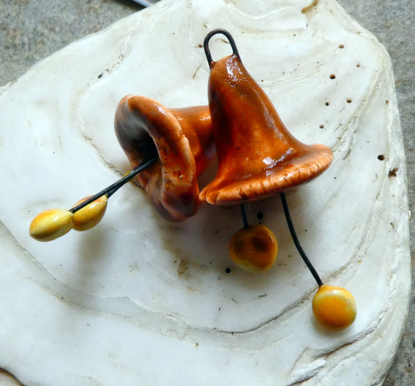 Ceramic Trumpet Flower Earring Charms -Vermilliion Sunburst