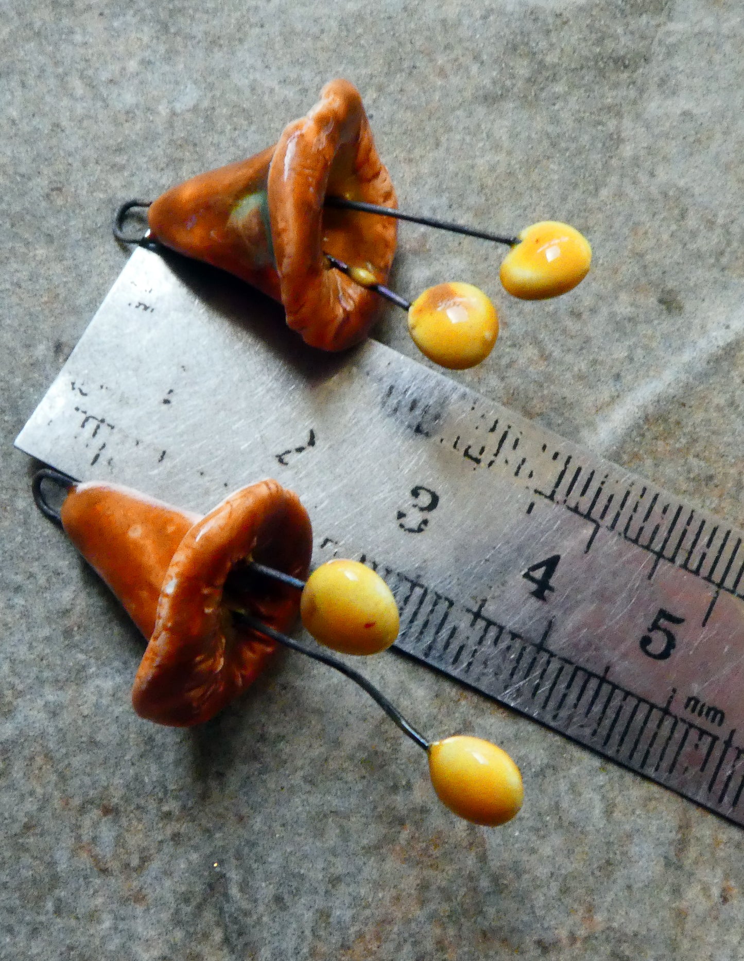 Ceramic Trumpet Flower Earring Charms -Vermilliion Sunburst