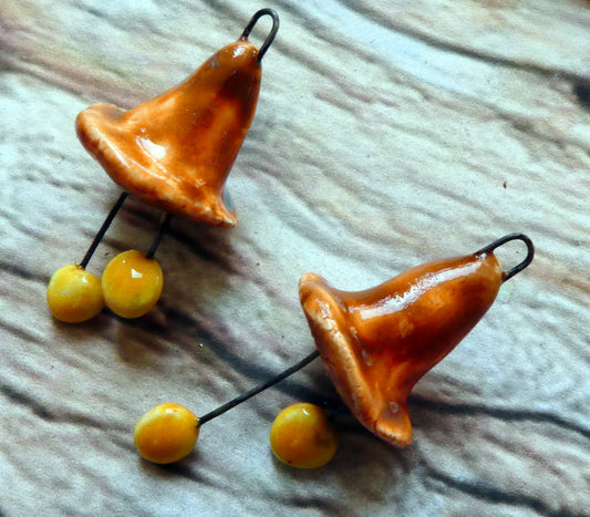 Ceramic Trumpet Flower Earring Charms -Vermilliion Sunburst