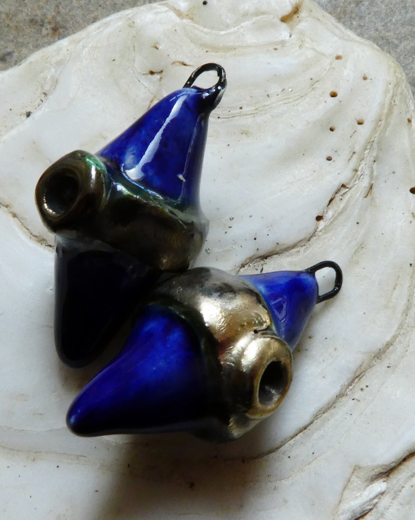 Ceramic Spiky Banded Rivet Charms - Mirror Blue