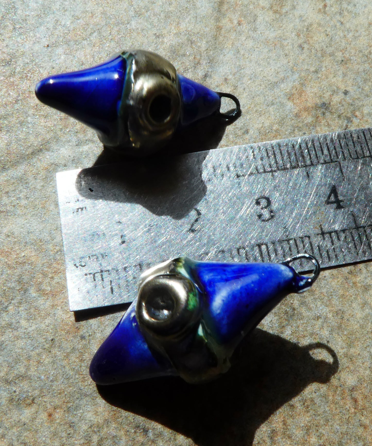 Ceramic Spiky Banded Rivet Charms - Mirror Blue