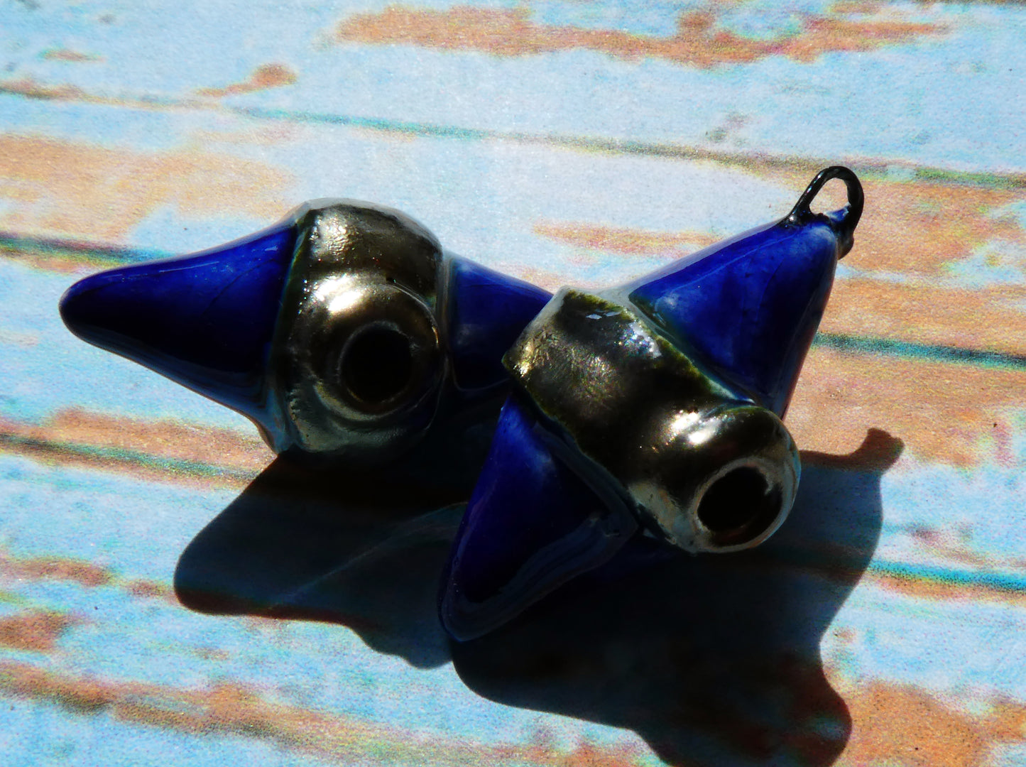 Ceramic Spiky Banded Rivet Charms - Mirror Blue